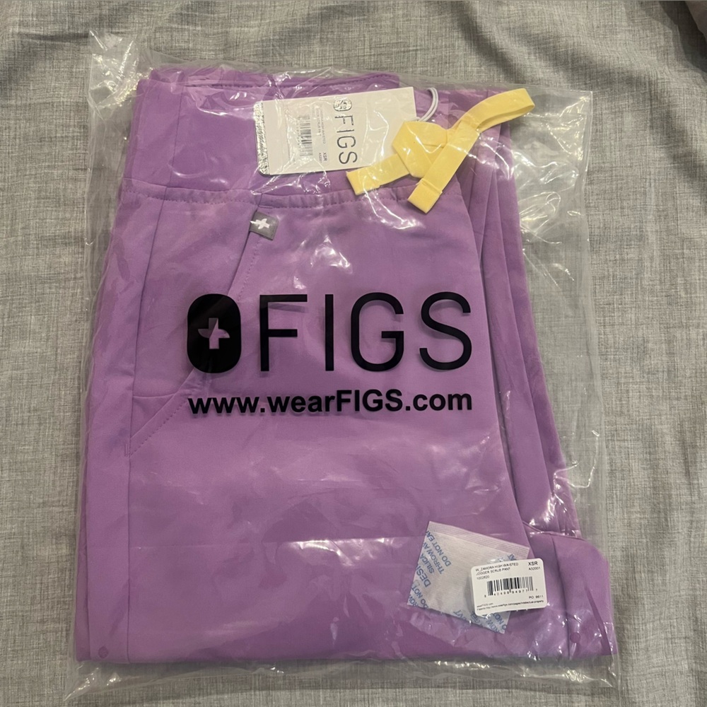 Figs XSR Lavender Scrub Pants with Yellow Drawcord